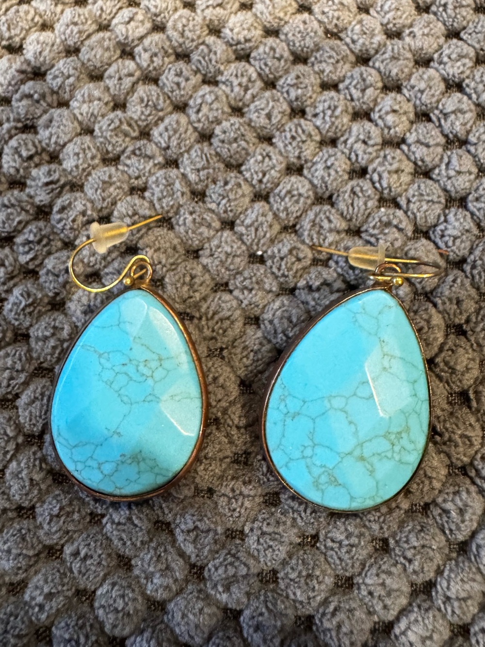 Anthropologie Gold-Trim Turquoise Teardrop Earrings